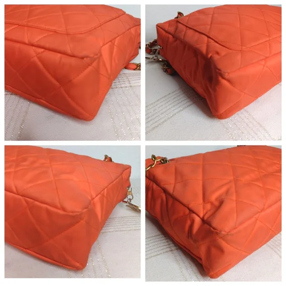 CHANEL ✨️ VINTAGE QUILTED RED/ORANGE NYLON SHOULDER BAG - Picture 14 of 15